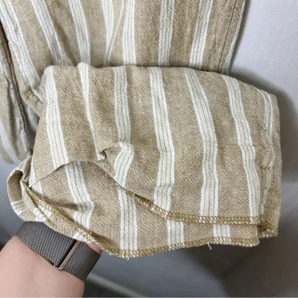 BANANA REPUBLIC / tan cream striped wide leg crop linen blend pants / S
